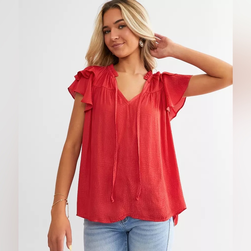 Women's Red Ruffle Sleeve Top new Willow and root